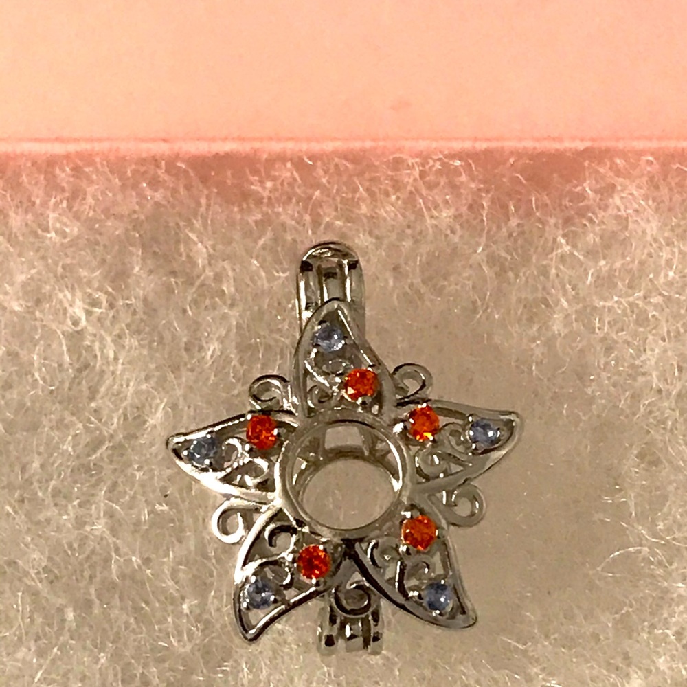 Sterling Silver & Lab Orange Sapphire Cage Pendant